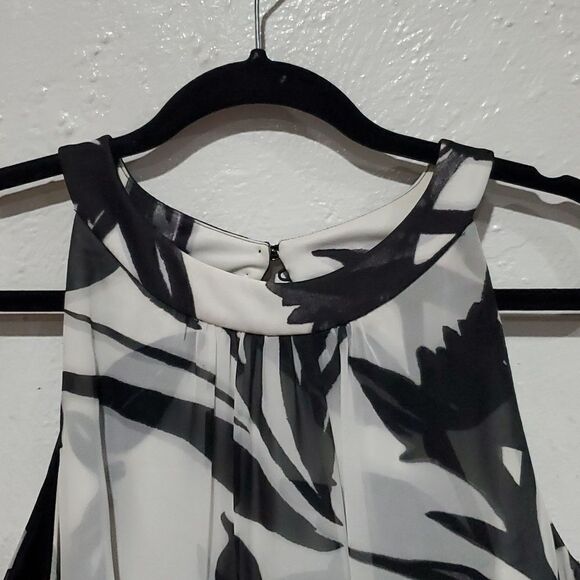 Vince Camuto Black & White Floral Dress with Sheer Sheath Overlay Size 12 - Picture 4 of 16